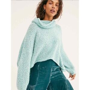 Free People Chunky Knit Cowl Neck Pullover Sweater Mint Green Size S